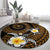 Hawaiian Plumeria Turtle Tribal Spiral Polynesian Tattoo Round Carpet Gold Color