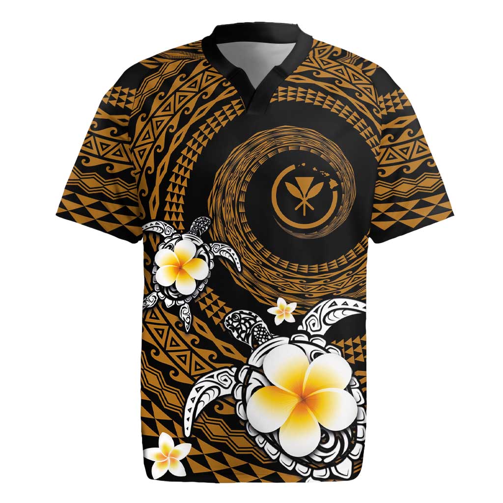 Hawaiian Plumeria Turtle Tribal Spiral Polynesian Tattoo Rugby Jersey Gold Color LT03 Gold - Polynesian Pride