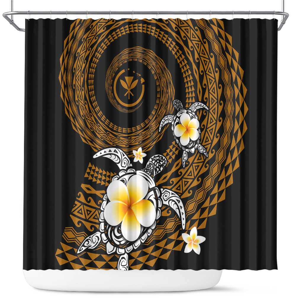 Hawaiian Plumeria Turtle Tribal Spiral Polynesian Tattoo Shower Curtain Gold Color