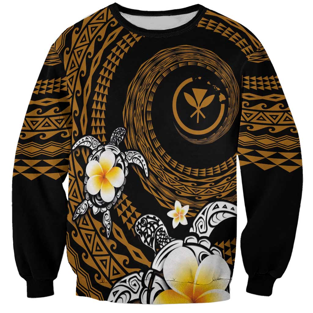Hawaiian Plumeria Turtle Tribal Spiral Polynesian Tattoo Sweatshirt Gold Color LT03 Unisex Gold - Polynesian Pride