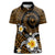 Hawaiian Plumeria Turtle Tribal Spiral Polynesian Tattoo Women Polo Shirt Gold Color