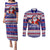 Custom American Samoa Christmas Couples Matching Puletasi Dress and Long Sleeve Button Shirts Samoan Coat of Arms and Cool Santa Ornament Style LT03 Blue - Polynesian Pride