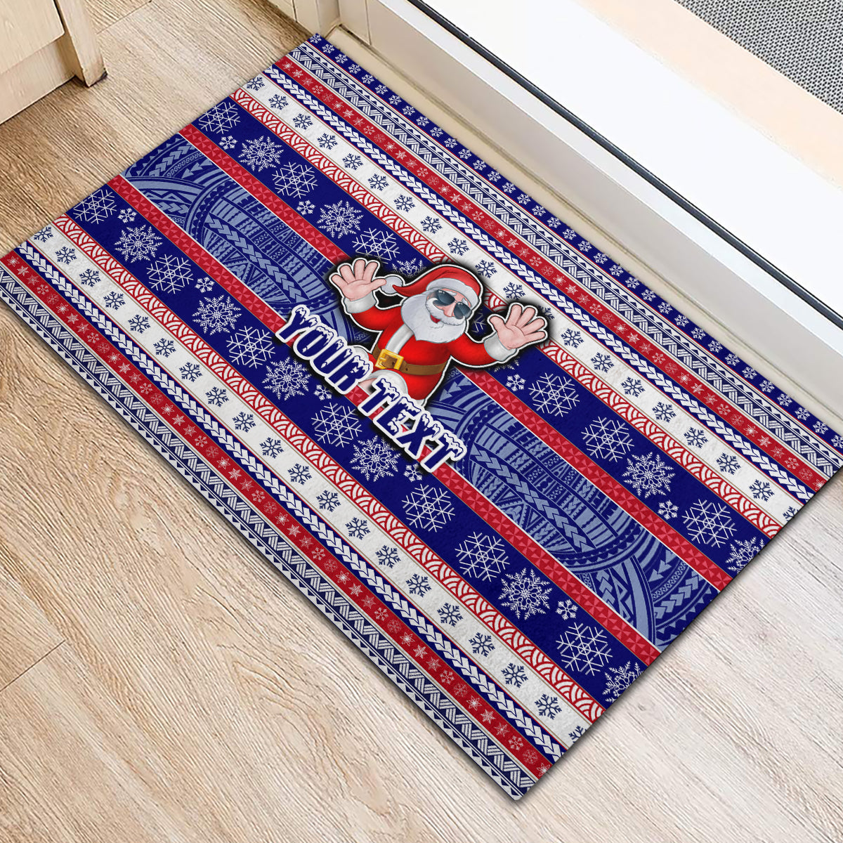 Custom American Samoa Christmas Rubber Doormat Samoan Coat of Arms and Cool Santa Ornament Style LT03 - Polynesian Pride