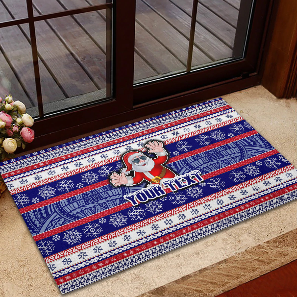 Custom American Samoa Christmas Rubber Doormat Samoan Coat of Arms and Cool Santa Ornament Style LT03 - Polynesian Pride