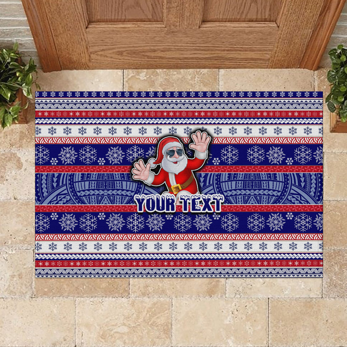Custom American Samoa Christmas Rubber Doormat Samoan Coat of Arms and Cool Santa Ornament Style LT03 - Polynesian Pride