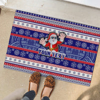 Custom American Samoa Christmas Rubber Doormat Samoan Coat of Arms and Cool Santa Ornament Style LT03 - Polynesian Pride