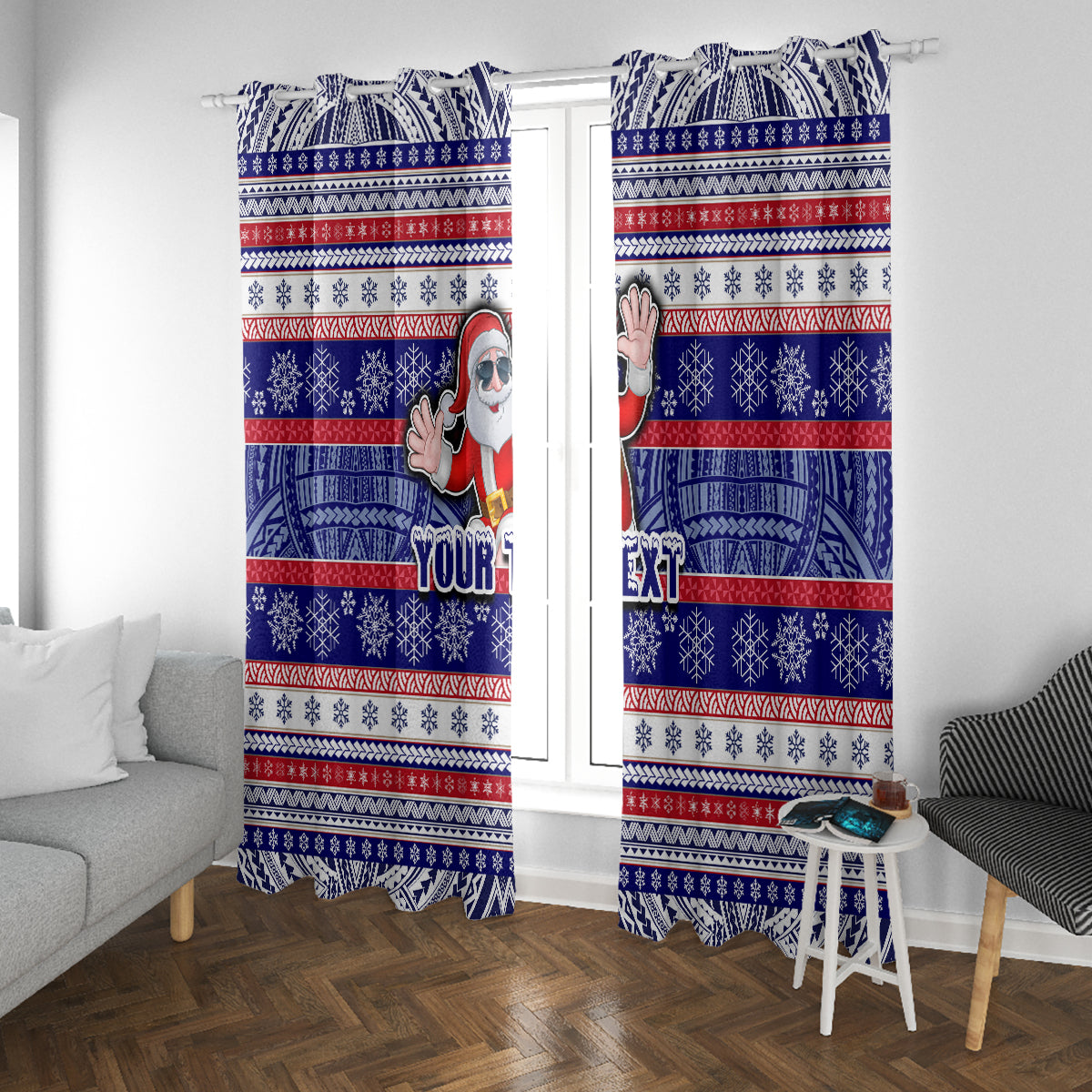 Custom American Samoa Christmas Window Curtain Samoan Coat of Arms and Cool Santa Ornament Style LT03 - Polynesian Pride
