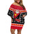 Papua New Guinea Christmas Family Matching Off Shoulder Short Dress and Hawaiian Shirt Santa With Flag Of PNG Polynesian Tribal Xmas Vibe LT03 Mom's Dress Red - Polynesian Pride