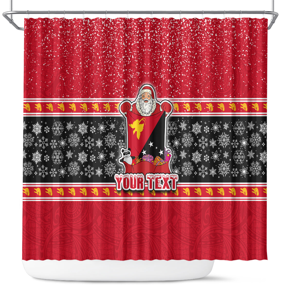 Custom Papua New Guinea Christmas Shower Curtain Santa With Flag Of PNG Polynesian Tribal Xmas Vibe LT03 Red - Polynesian Pride