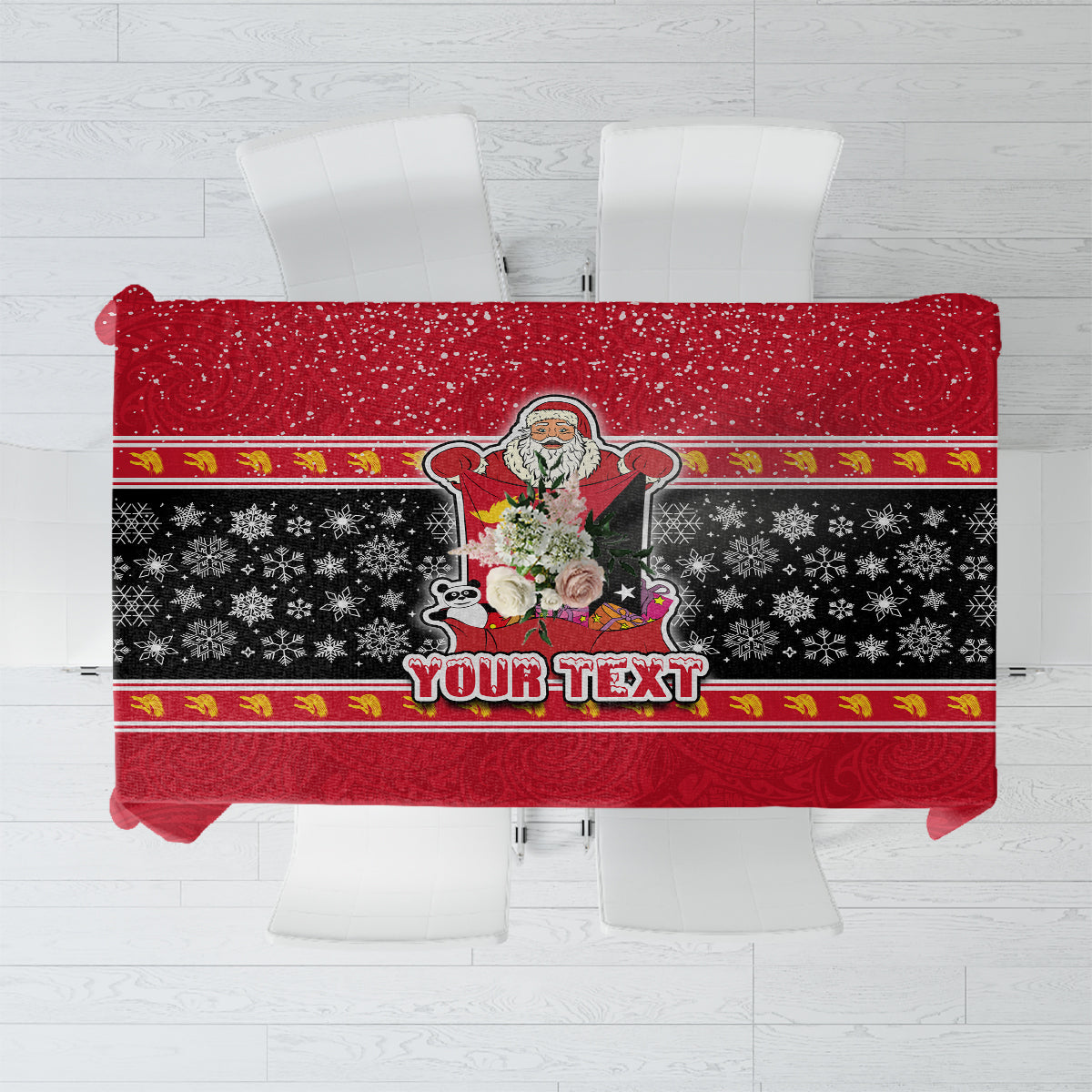 Custom Papua New Guinea Christmas Tablecloth Santa With Flag Of PNG Polynesian Tribal Xmas Vibe LT03 Red - Polynesian Pride