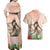 Woman Polynesian Tattoos Couples Matching Off Shoulder Maxi Dress and Hawaiian Shirt Tropical Flower - Peach Fuzz Color