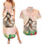 Woman Polynesian Tattoos Couples Matching Summer Maxi Dress and Hawaiian Shirt Tropical Flower - Peach Fuzz Color