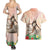 Woman Polynesian Tattoos Couples Matching Summer Maxi Dress and Hawaiian Shirt Tropical Flower - Peach Fuzz Color