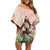 Woman Polynesian Tattoos Family Matching Off Shoulder Short Dress and Hawaiian Shirt Tropical Flower - Peach Fuzz Color