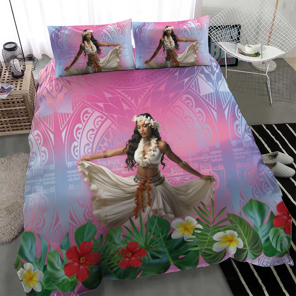 Woman Polynesian Tattoos Bedding Set Tropical Flower - Sweets Vibrant Color LT03 - Polynesian Pride