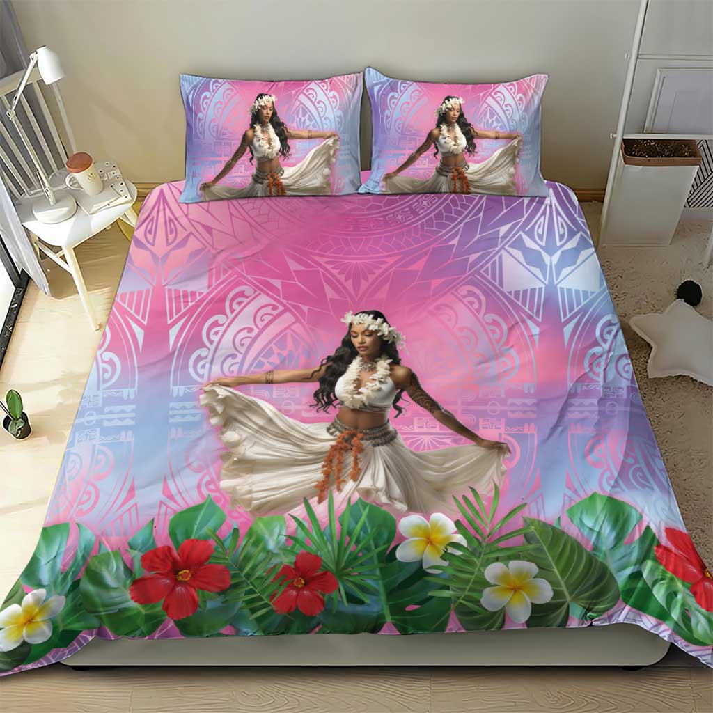 Woman Polynesian Tattoos Bedding Set Tropical Flower - Sweets Vibrant Color LT03 - Polynesian Pride