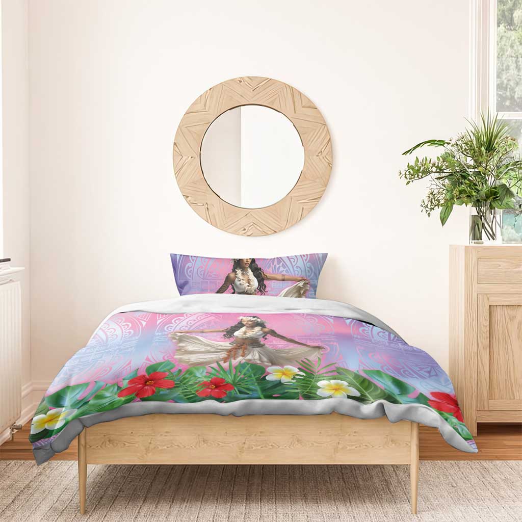 Woman Polynesian Tattoos Bedding Set Tropical Flower - Sweets Vibrant Color LT03 - Polynesian Pride