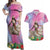 Woman Polynesian Tattoos Couples Matching Off Shoulder Maxi Dress and Hawaiian Shirt Tropical Flower - Sweets Vibrant Color