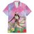 Woman Polynesian Tattoos Family Matching Off Shoulder Short Dress and Hawaiian Shirt Tropical Flower - Sweets Vibrant Color