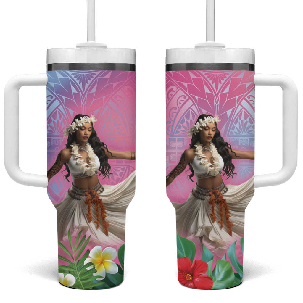 Woman Polynesian Tattoos Tumbler With Handle Tropical Flower - Sweets Vibrant Color LT03 One Size: 40 oz Vibrant Gradient - Polynesian Pride