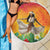 Woman Polynesian Tattoos Beach Blanket Tropical Flower - Vibrant Hot Color