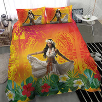 Woman Polynesian Tattoos Bedding Set Tropical Flower - Vibrant Hot Color LT03 - Polynesian Pride