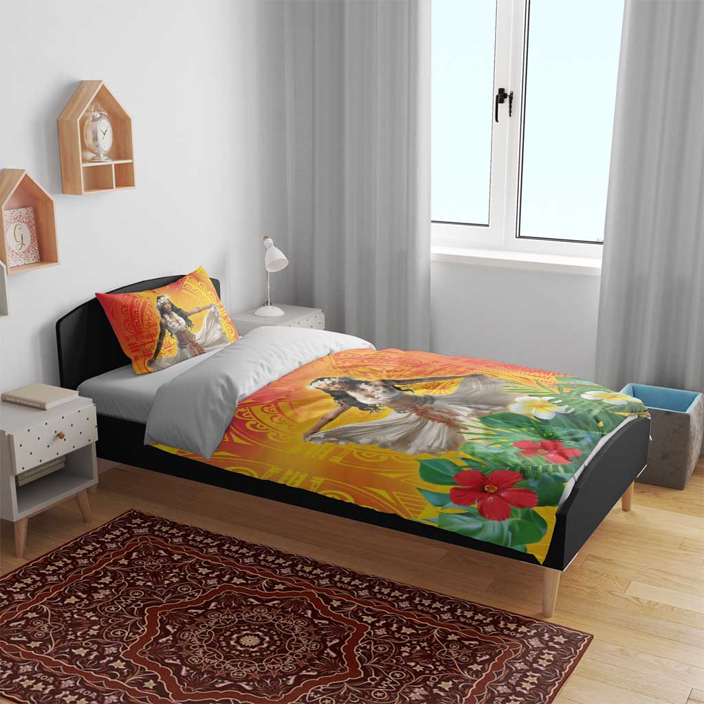 Woman Polynesian Tattoos Bedding Set Tropical Flower - Vibrant Hot Color LT03 - Polynesian Pride