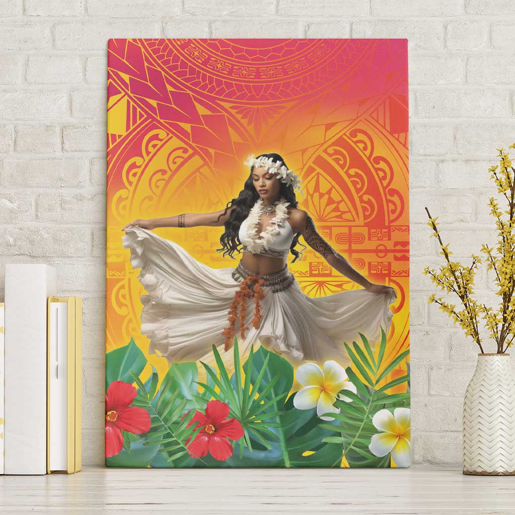 Woman Polynesian Tattoos Canvas Wall Art Tropical Flower - Vibrant Hot Color LT03 Without Frame Vibrant Gradient - Polynesian Pride