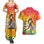 Woman Polynesian Tattoos Couples Matching Summer Maxi Dress and Hawaiian Shirt Tropical Flower - Vibrant Hot Color