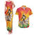 Woman Polynesian Tattoos Couples Matching Tank Maxi Dress and Hawaiian Shirt Tropical Flower - Vibrant Hot Color