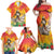 Woman Polynesian Tattoos Family Matching Off Shoulder Maxi Dress and Hawaiian Shirt Tropical Flower - Vibrant Hot Color