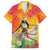 Woman Polynesian Tattoos Family Matching Off Shoulder Maxi Dress and Hawaiian Shirt Tropical Flower - Vibrant Hot Color