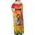 Woman Polynesian Tattoos Family Matching Off Shoulder Maxi Dress and Hawaiian Shirt Tropical Flower - Vibrant Hot Color