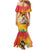 Woman Polynesian Tattoos Mermaid Dress Tropical Flower - Vibrant Hot Color