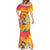 Woman Polynesian Tattoos Mermaid Dress Tropical Flower - Vibrant Hot Color