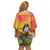 Woman Polynesian Tattoos Off Shoulder Short Dress Tropical Flower - Vibrant Hot Color