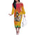 Woman Polynesian Tattoos Off The Shoulder Long Sleeve Dress Tropical Flower - Vibrant Hot Color