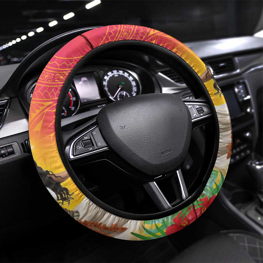 Woman Polynesian Tattoos Steering Wheel Cover Tropical Flower - Vibrant Hot Color