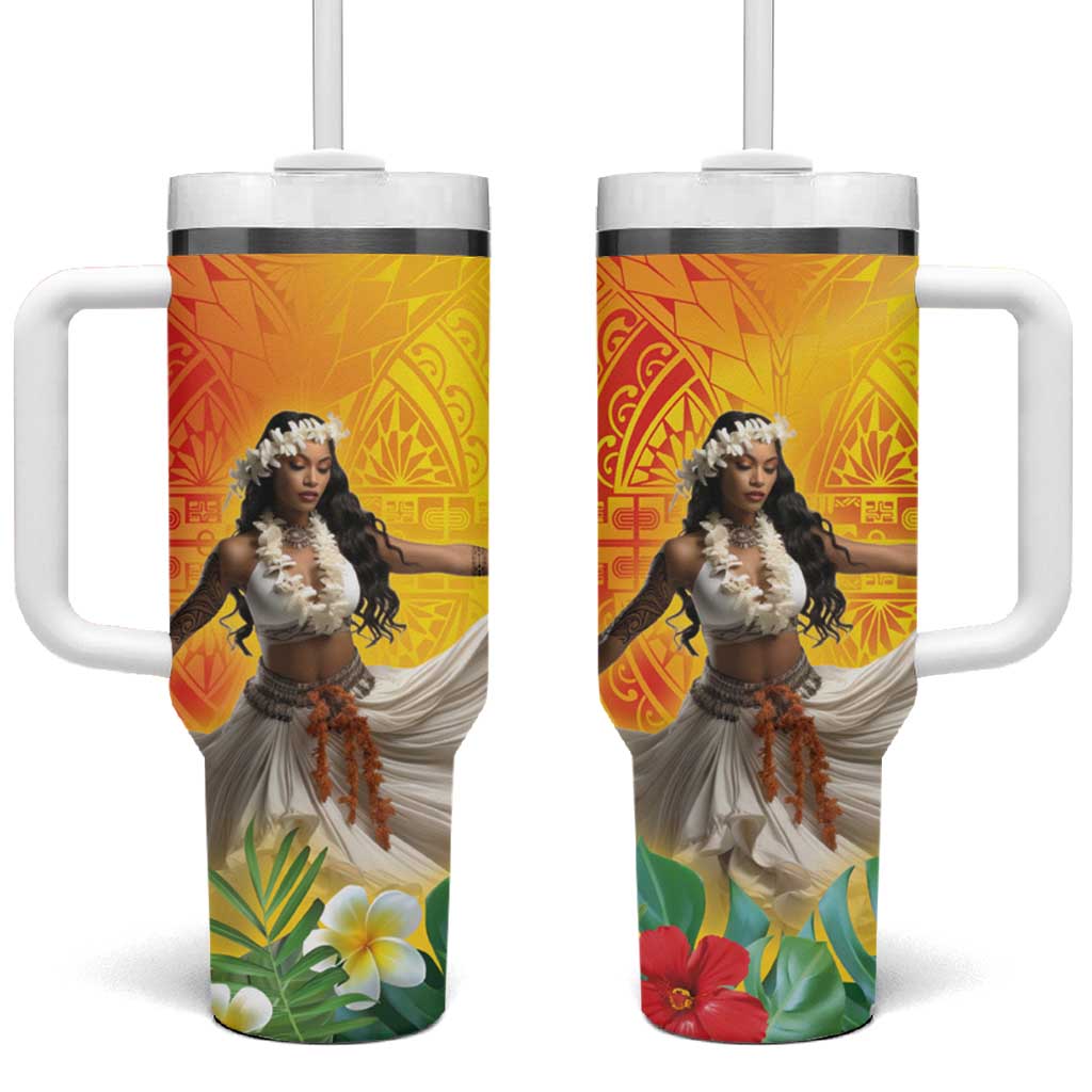 Woman Polynesian Tattoos Tumbler With Handle Tropical Flower - Vibrant Hot Color LT03 One Size: 40 oz Vibrant Gradient - Polynesian Pride