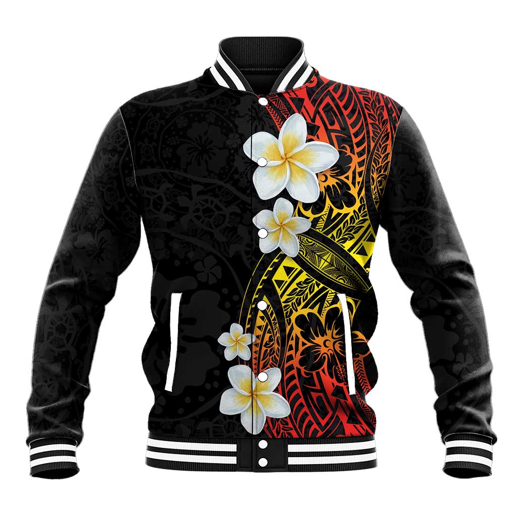 Plumeria Baseball Jacket Polynesian Tribal Frangipani Sunset LT03 Unisex Black - Polynesian Pride