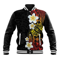 Plumeria Baseball Jacket Polynesian Tribal Frangipani Sunset LT03 Unisex Black - Polynesian Pride
