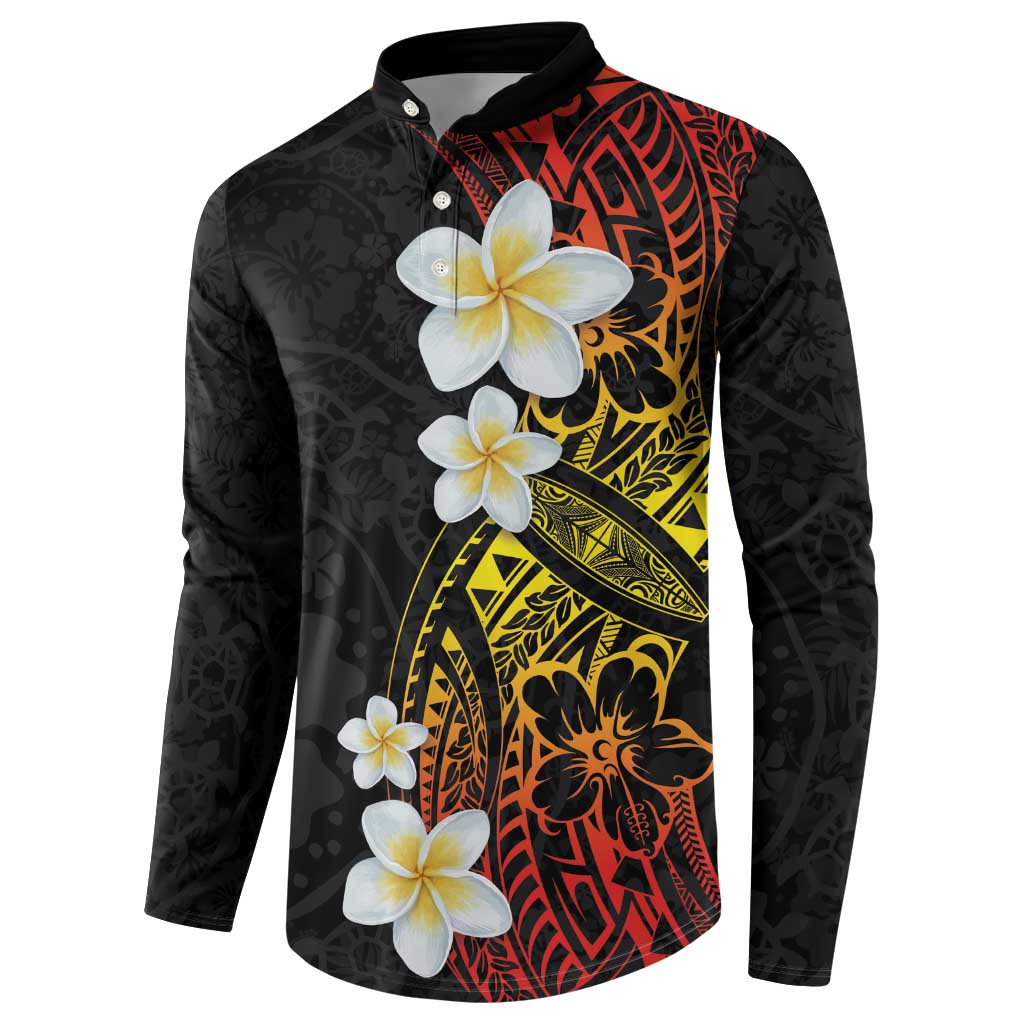 Plumeria Button Sweatshirt Polynesian Tribal Frangipani Sunset LT03 - Polynesian Pride