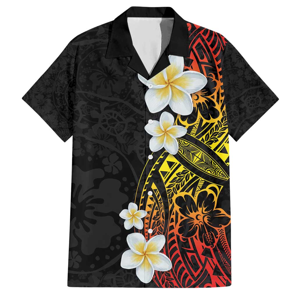 Plumeria Hawaiian Shirt Polynesian Tribal Frangipani Sunset LT03 Black - Polynesian Pride