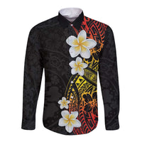 Plumeria Long Sleeve Button Shirt Polynesian Tribal Frangipani Sunset LT03 Unisex Black - Polynesian Pride