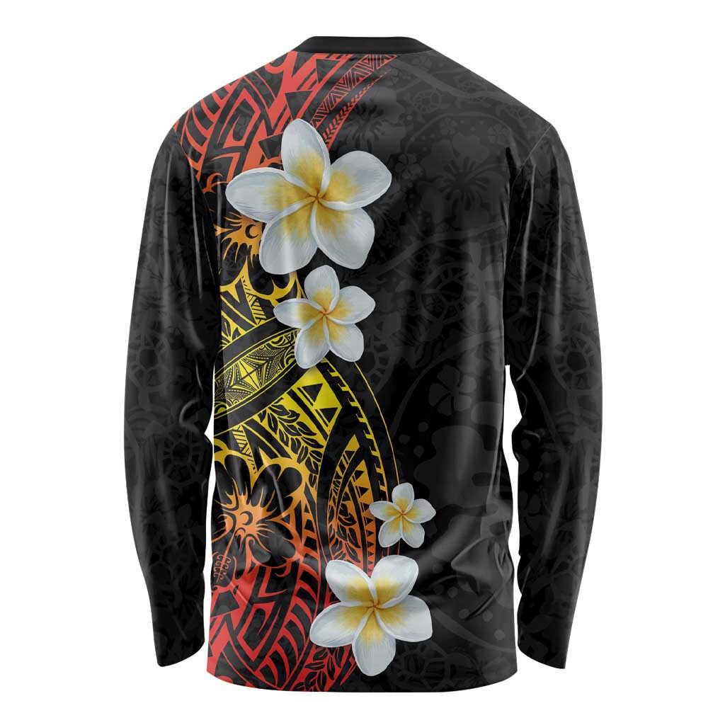 Plumeria Long Sleeve Shirt Polynesian Tribal Frangipani Sunset LT03 - Polynesian Pride