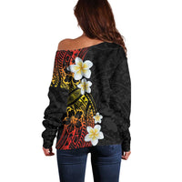 Plumeria Off Shoulder Sweater Polynesian Tribal Frangipani Sunset LT03 - Polynesian Pride