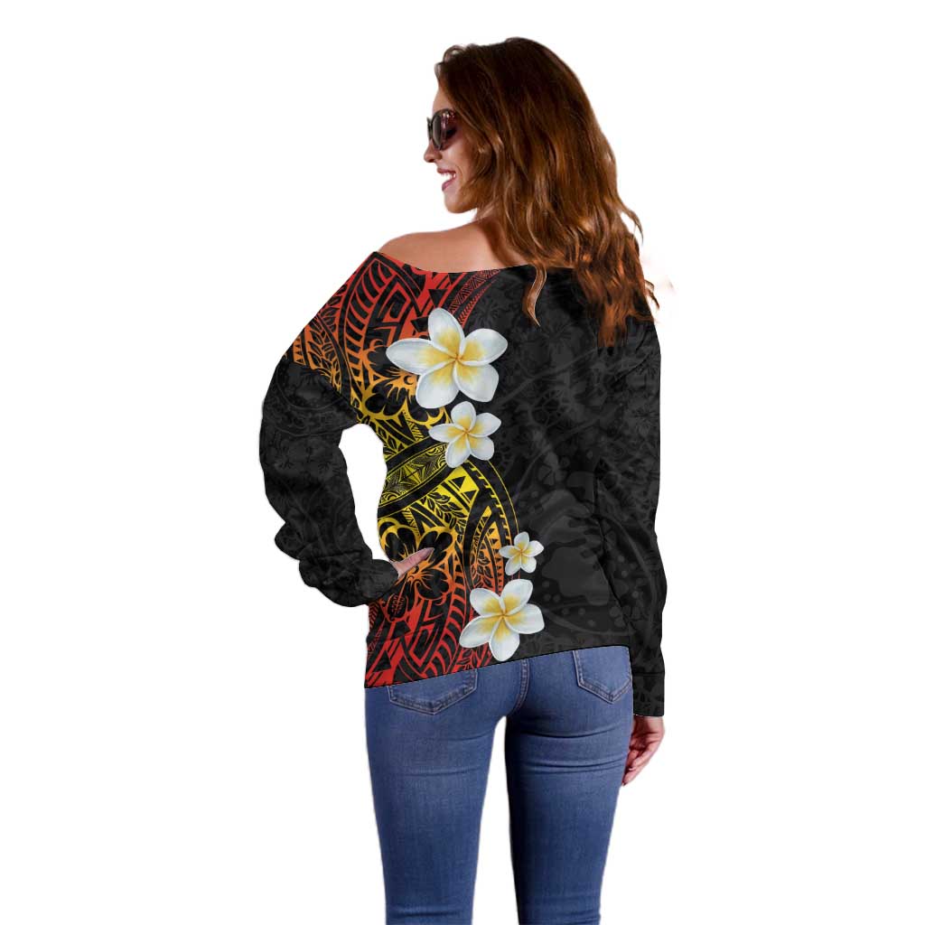 Plumeria Off Shoulder Sweater Polynesian Tribal Frangipani Sunset LT03 - Polynesian Pride
