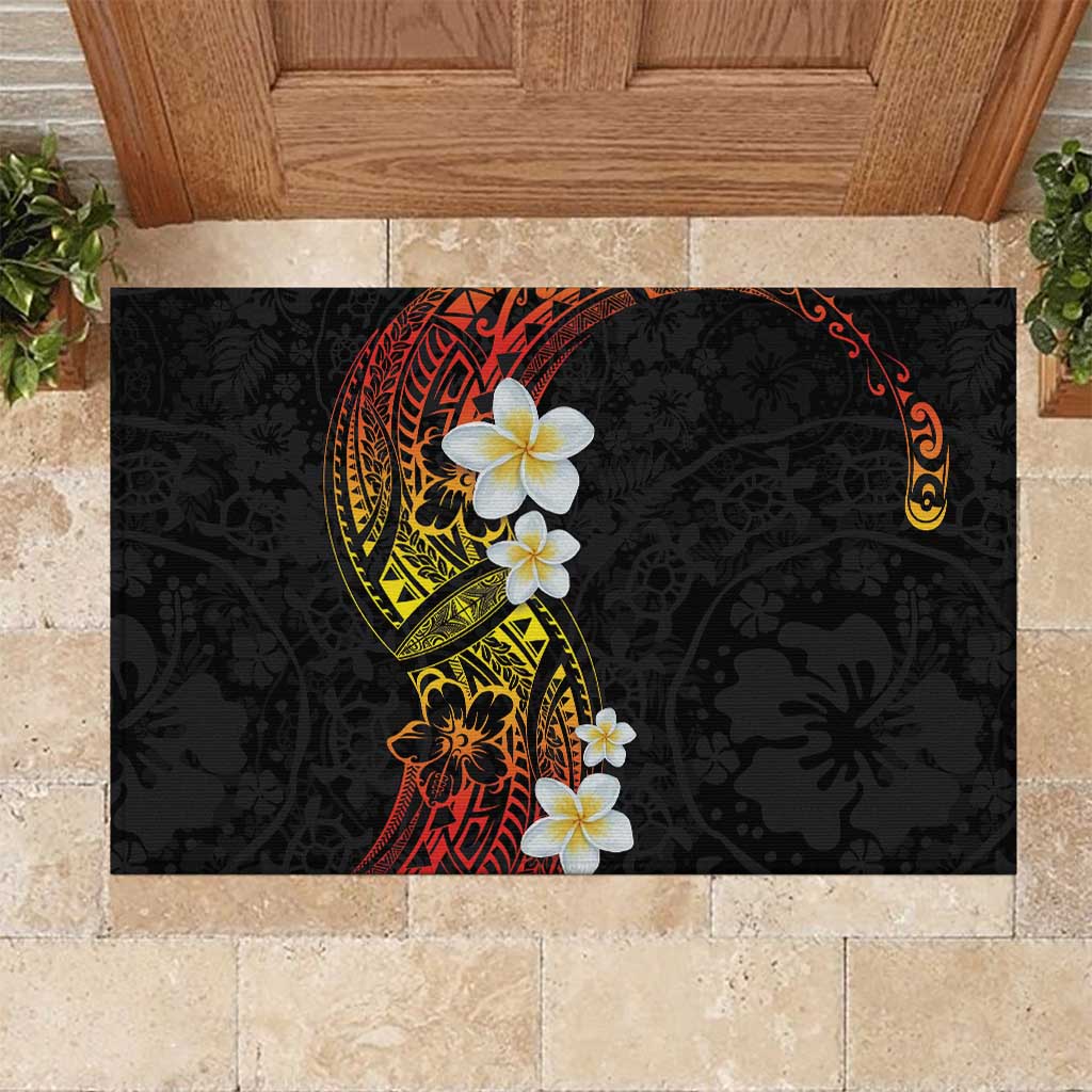 Plumeria Rubber Doormat Polynesian Tribal Frangipani Sunset LT03 Black - Polynesian Pride