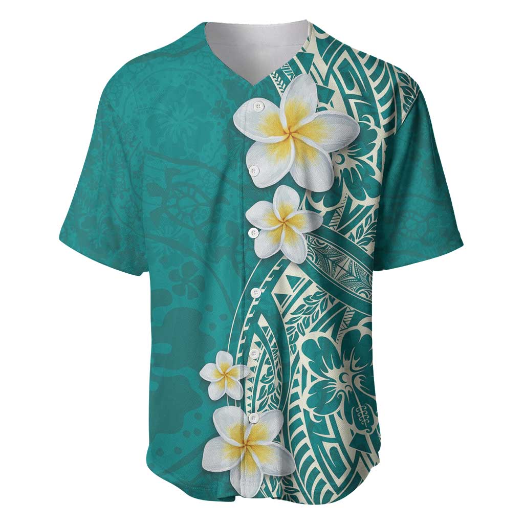 Plumeria Baseball Jersey Polynesian Tribal Frangipani Teal LT03 Teal - Polynesian Pride
