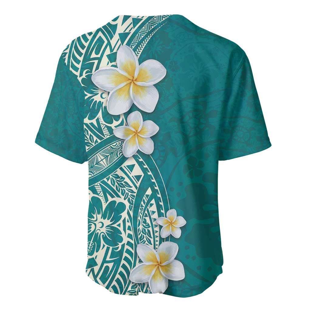 Plumeria Baseball Jersey Polynesian Tribal Frangipani Teal LT03 - Polynesian Pride